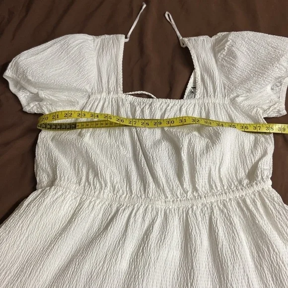 & Other Stories Women’s White Elastic Puff Sleeve ,Tie Back,Midi Dress.Size-US-M - Picture 6 of 12